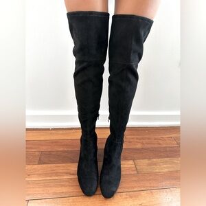 Marc Fisher LTD Black Over the Knee Suede Boots with Tie